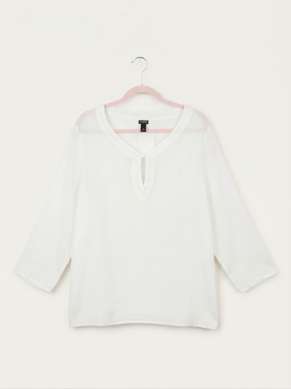 Eileen Fisher 2X 100% Linen White Sheer Tunic Top Blouse